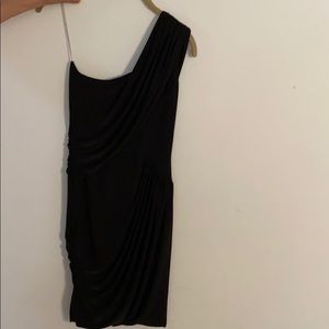 Black one shoulder draped dress